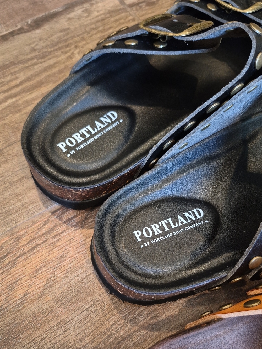 7.5/8 Portland Faux Leather Studded Adjustable Buckle Slide Sandals - Picture 5 of 11